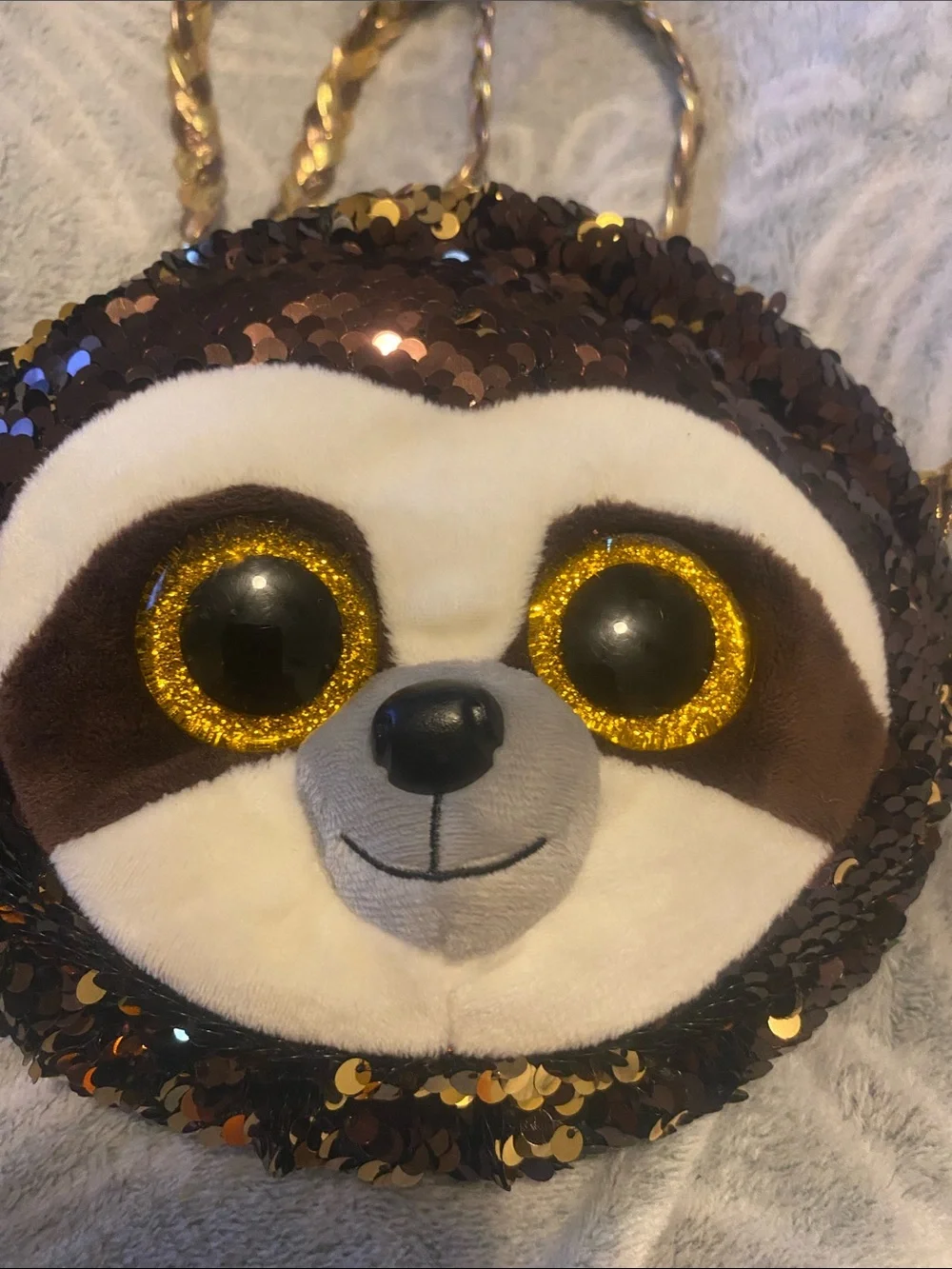 Ty Sequin Sloth Crossbody Bag in Brown and Gold
